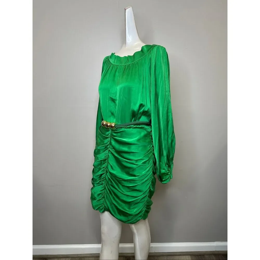 Silvia Tcherassi Claudette Silk Ruched Minidress In Green SMALL $1290